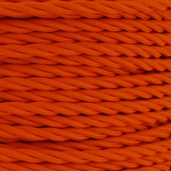 Orange Fabric Braided Cable, 2 Core Twisted 3 Orange Fabric Braided Cable, 2 Core Twisted