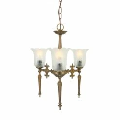 Allen Traditional Brass / Glass Chandelier, Three-Arm