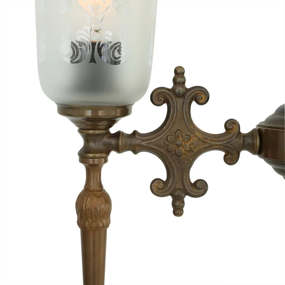 Allen Traditional Brass / Glass Chandelier, Three-Arm 4 Allen Traditional Brass / Glass Chandelier, Three-Arm - Image 2