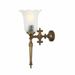 Allen Ornate Brass Wall Light With Etched Victorian Glass Shade