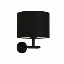 Bangor Modern Brass Wall Light With Drum Fabric Shade
