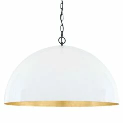 Goma Large White Dome And Gold Leaf Pendant Light 28.7"