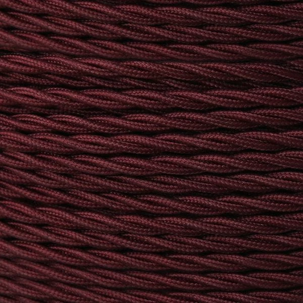 Maroon Fabric Braided Cable, 2 Core Twisted 3 Maroon Fabric Braided Cable, 2 Core Twisted