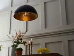 Midas Black Dome Gold Leaf Pendant Light 15.7" -Home-Lighting Sale midas designer gold leaf pendant light 11375