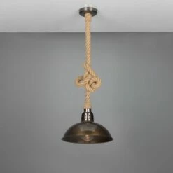 Tahiti Jute Rope Pendant Light With Vintage Brass Shade 11.8" IP65 21 Tahiti Jute Rope Pendant Light With Vintage Brass Shade 11.8" IP65 -Home-Lighting Sale mlbp053antbrs 1