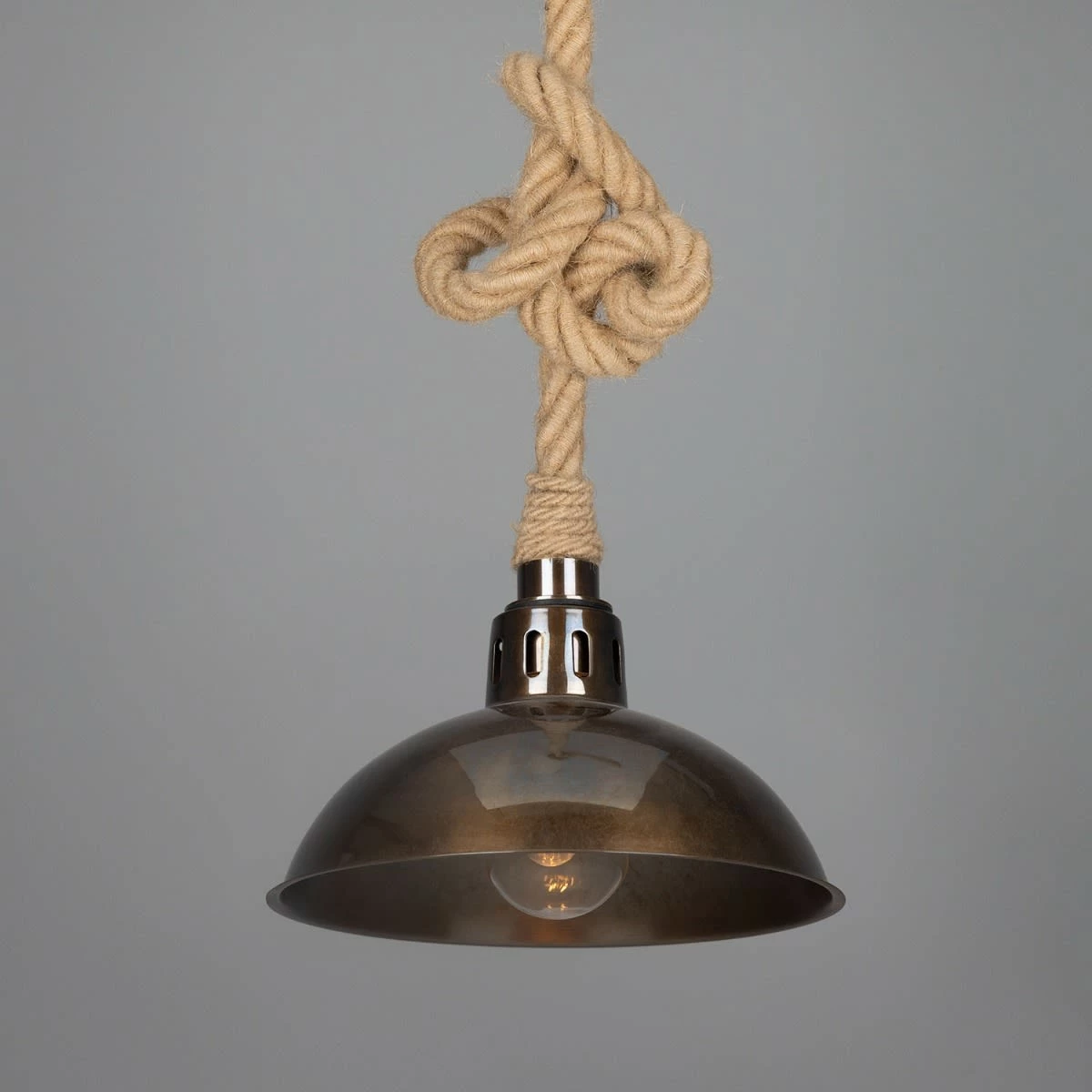 Tahiti Jute Rope Pendant Light With Vintage Brass Shade 11.8" IP65 3 Tahiti Jute Rope Pendant Light With Vintage Brass Shade 11.8" IP65