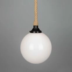 Azores Jute Rope Pendant Light With Opal Glass Globe 11.8" IP44 -Home-Lighting Sale mlbp055pcmbk