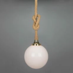 Azores Jute Rope Pendant Light With Opal Glass Globe 11.8" IP44