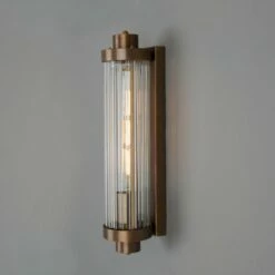 Louise Vintage Rippled Glass And Brass Bathroom Wall Light IP44