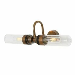 Nevis Double Tube Glass Bathroom Wall Light With Swan Neck IP65 -Home-Lighting Sale mlbwl148antbrscl 1