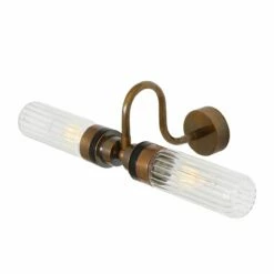Nevis Double Tube Glass Bathroom Wall Light With Swan Neck IP65 -Home-Lighting Sale mlbwl148antbrspr 2