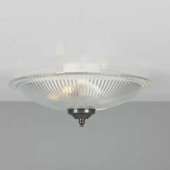 Nicosa Shallow Holophane Glass Flush Ceiling Light 11.9" -Home-Lighting Sale mlcf115antslv