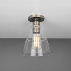 Rigale Flush Ceiling Light With Stepped Glass Lamp Shade