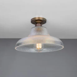 Mono Industrial Holophane Glass Flush Ceiling Light 11.8" -Home-Lighting Sale mlcf18antbrs