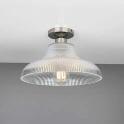 Mono Industrial Holophane Glass Flush Ceiling Light 11.8"