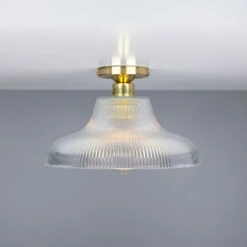 Mono Industrial Holophane Glass Flush Ceiling Light 11.8" -Home-Lighting Sale mlcf18polbrs 1