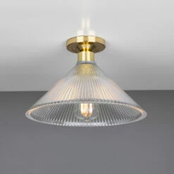 Hanoi Vintage Holophane Glass Flush Ceiling Light 11.8" -Home-Lighting Sale mlcf22polbrs