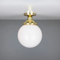 Yerevan Opal Globe Flush Ceiling Light 7.9" -Home-Lighting Sale mlcf28polbrs 1 1