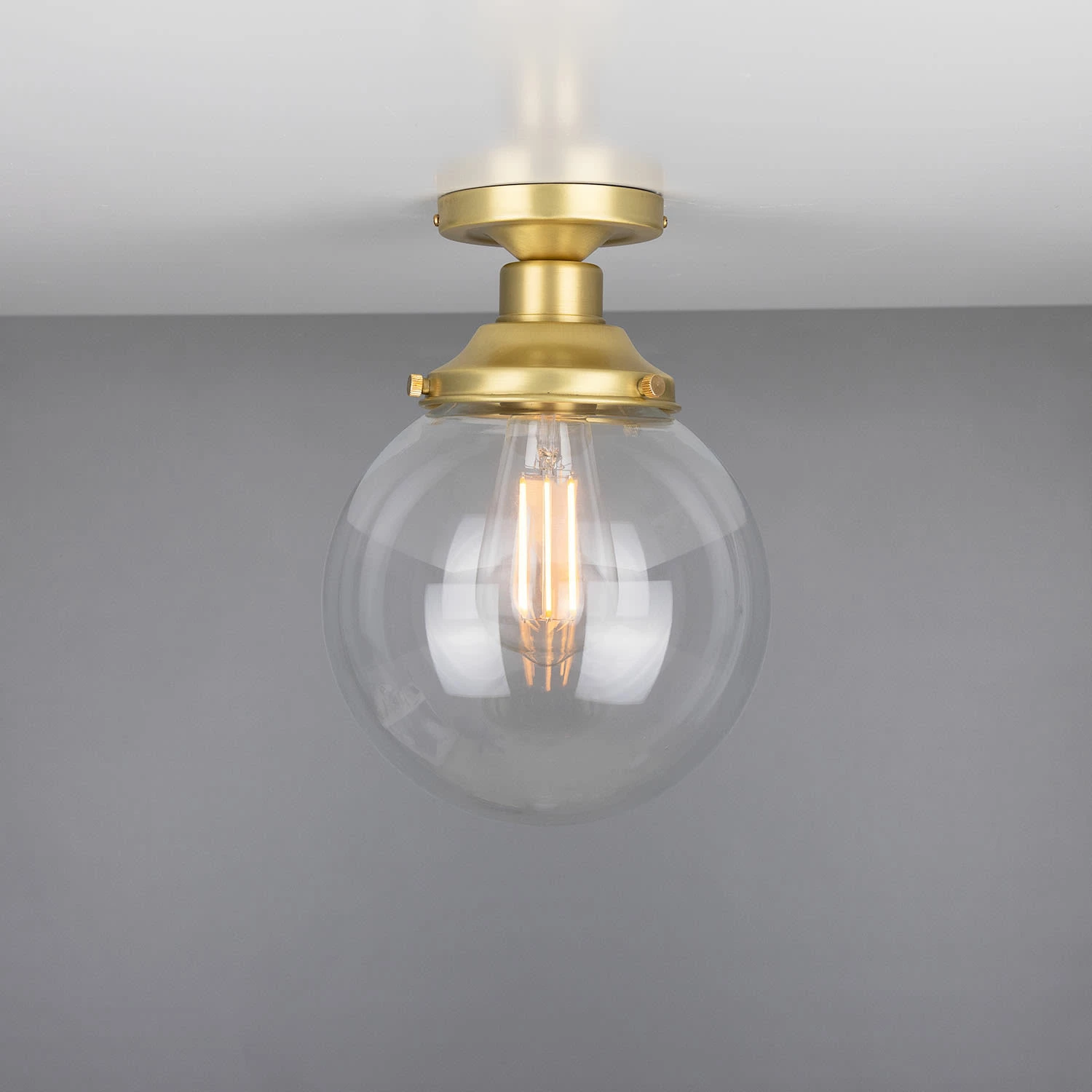 Riad Clear Glass Globe Flush Ceiling Light 7.9" 3 Riad Clear Glass Globe Flush Ceiling Light 7.9"