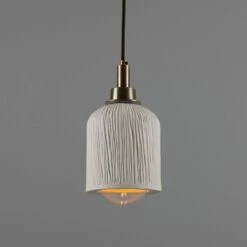 Osier Organic Ceramic Bathroom Pendant Light 4.5", Matte White Striped IP44 -Home-Lighting Sale mlcmbp025antbrs