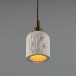 Osier Organic Ceramic Bathroom Pendant Light 4.5", Matte White Striped IP44 -Home-Lighting Sale mlcmbp025antbrs 2