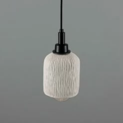 Osier Organic Ceramic Bathroom Pendant Light 4.5", Matte White Striped IP44 -Home-Lighting Sale mlcmbp025pcmbk 1