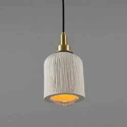Osier Organic Ceramic Bathroom Pendant Light 4.5", Matte White Striped IP44 -Home-Lighting Sale mlcmbp025satbrs 2