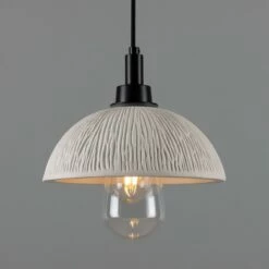 Kingii Ceramic Dome Bathroom Pendant Light 7.87", Matte White Striped IP44 -Home-Lighting Sale mlcmbp026pcmbk