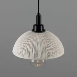 Kingii Ceramic Dome Bathroom Pendant Light 7.87", Matte White Striped IP44 -Home-Lighting Sale mlcmbp026pcmbk 1
