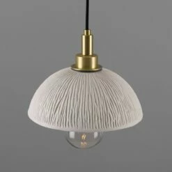 Kingii Ceramic Dome Bathroom Pendant Light 7.87", Matte White Striped IP44 -Home-Lighting Sale mlcmbp026satbrs 1