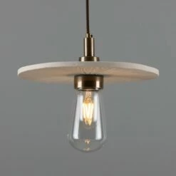 Bog Oak Organic Ceramic Disc Bathroom Pendant Light 11", Matte White Striped IP44 -Home-Lighting Sale mlcmbp030antbrs