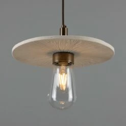 Bog Oak Organic Ceramic Disc Bathroom Pendant Light 11", Matte White Striped IP44 -Home-Lighting Sale mlcmbp030antbrs 3