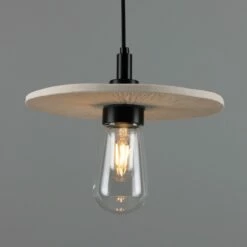 Bog Oak Organic Ceramic Disc Bathroom Pendant Light 11", Matte White Striped IP44 -Home-Lighting Sale mlcmbp030pcmbk