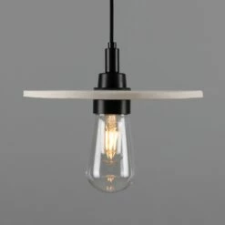 Bog Oak Organic Ceramic Disc Bathroom Pendant Light 11", Matte White Striped IP44 -Home-Lighting Sale mlcmbp030pcmbk 2