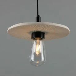 Bog Oak Organic Ceramic Disc Bathroom Pendant Light 11", Matte White Striped IP44 -Home-Lighting Sale mlcmbp030pcmbk 3