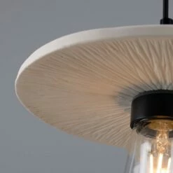 Bog Oak Organic Ceramic Disc Bathroom Pendant Light 11", Matte White Striped IP44 -Home-Lighting Sale mlcmbp030pcmbk 4