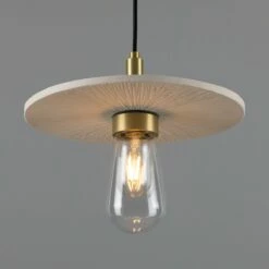 Bog Oak Organic Ceramic Disc Bathroom Pendant Light 11", Matte White Striped IP44 -Home-Lighting Sale mlcmbp030satbrs 3