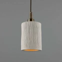 Senna Organic Ceramic Cylinder Bathroom Pendant Light 4.7", Matte White Striped IP44 -Home-Lighting Sale mlcmbp031antbrs