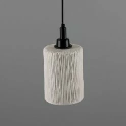 Senna Organic Ceramic Cylinder Bathroom Pendant Light 4.7", Matte White Striped IP44 -Home-Lighting Sale mlcmbp031pcmbk 1