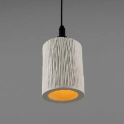 Senna Organic Ceramic Cylinder Bathroom Pendant Light 4.7", Matte White Striped IP44 -Home-Lighting Sale mlcmbp031pcmbk 2