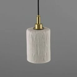 Senna Organic Ceramic Cylinder Bathroom Pendant Light 4.7", Matte White Striped IP44 -Home-Lighting Sale mlcmbp031satbrs 1