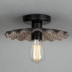 Kapok Organic Ceramic Ceiling Light 10.6", Black Clay -Home-Lighting Sale mlcmcf002pcmbk 1