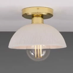 Kauri Organic Ceramic Dome Ceiling Light 7.9", Matte White Striped