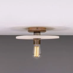 Bog Oak Organic Ceramic Disc Ceiling Light, Matte White Striped -Home-Lighting Sale mlcmcf020antbrs