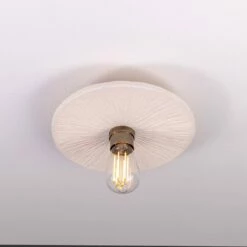 Bog Oak Organic Ceramic Disc Ceiling Light, Matte White Striped -Home-Lighting Sale mlcmcf020antbrs 1