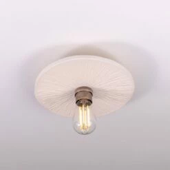 Bog Oak Organic Ceramic Disc Ceiling Light, Matte White Striped -Home-Lighting Sale mlcmcf020antslv 1