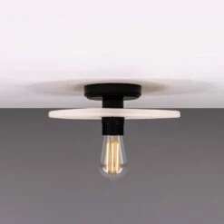 Bog Oak Organic Ceramic Disc Ceiling Light, Matte White Striped -Home-Lighting Sale mlcmcf020pcmbk