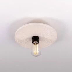 Bog Oak Organic Ceramic Disc Ceiling Light, Matte White Striped -Home-Lighting Sale mlcmcf020pcmbk 1