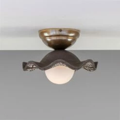 Rivale Ceiling Light With Wavy Ceramic Shade, Black Clay