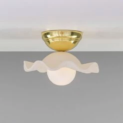 Rivale Ceiling Light With Wavy Ceramic Shade, Matte White Striped